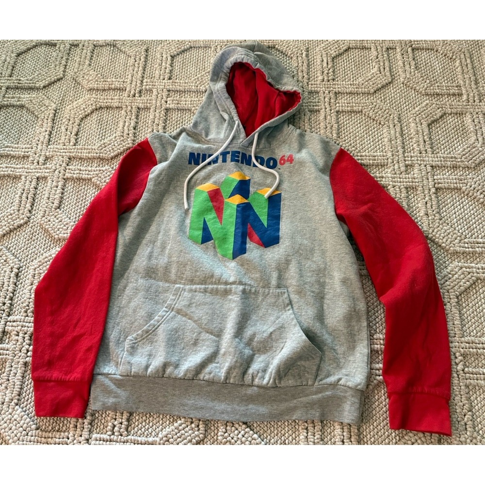 Nintendo 64 N64 Classic Throwback Color Block Logo Hoodie Sweatshirt Size Large